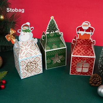 StoBag 6pcs/1Lot Casar Presente de Natal Apple Caixa de Doces Embalagens Casa de Papai Noel de Crianças de Férias Feliz Ano Favores de Partido Novo