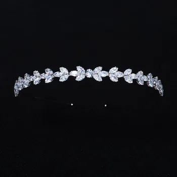 SLBRIDAL Moda Charme Popular de cristal do Cristal de Zircão Mulheres Meninas Tiara Headband Rainha da Festa CZ Cabelo Adesivo de Cabelo Jóias
