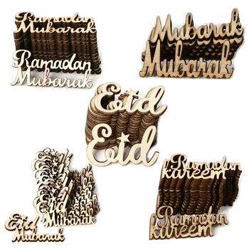15pcs Eid Mubarak Decoração Carta de Madeira, Lascas de Madeira de Artesanato Ornamento Islã Muçulmano Kareem Festa do Ramadã Mubarak Decorações para o Lar