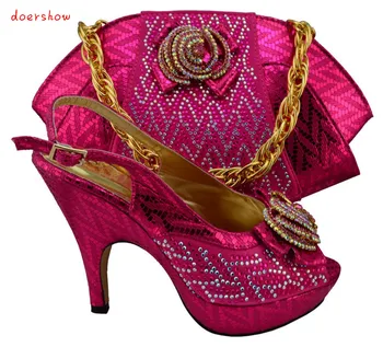doershow venda Quente em estilo italiano de sapatos combinando com os sacos com strass rosa e sapatos de saco de conjuntos para a festa !HQJ1-12