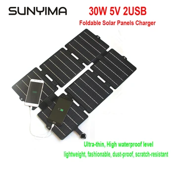 SUNYIMA 30W Dobrável Solar do Carregador do USB 5V DC 12V Impermeável Portáteis do Painel Solar Saco de Energia Móvel para Acampar ao ar livre, Caminhadas