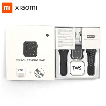 2022 xiaomi T55 Pro Max Smartwatch TWS Fone de ouvido 2 Em 1 BT Chamada Reloj Inteligente 1.71 Polegadas Tela T55 Pro Max Smart Watch