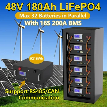 LiFePO4 48V 200Ah 180Ah 150Ah Bateria 51.2 V 9KWh 16S 200A BMS com RS485 PODE Comunicação 101% da Capacidade 10 Anos de Vida útil