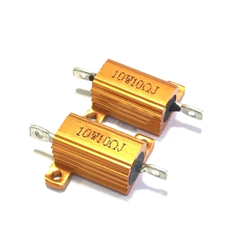 2PCS RX24 10W 10R 10RJ da Ferida do Fio Resistor de Metal Shell de Alumínio de Ouro Resistor 10Watt 10 ohm Dissipador de calor da Resistência