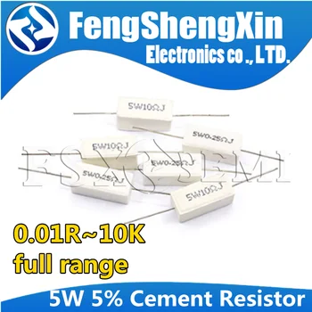 10pcs 5W 5% Resistor de Cimento Poder de Resistência 0.1-10K DE 0,01 R 0,1 R 1R 10R 100R 0.22 0.33 0.5 1 2 8 10 15 100 1K 10K ohm BPR56