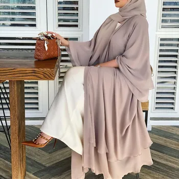 Wepbel Eid Hijab Abrir Abaya Mulheres Árabes Ramadã Islã Clohting Cardigan Elegante Chiffon Vestido De Muçulmano Outwear Elegantes Kaftan