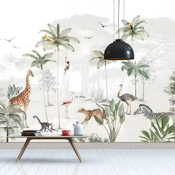 Bacaz Palmeira Tropical de Folhas de papel de Parede para o Jungle Berçário Sala de Crianças de Fundo 3d Cartoon Animal Foto Mural Adesivo Deco