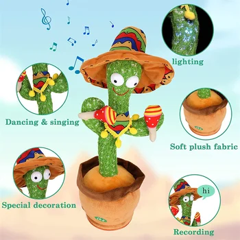 Dança Falando Cacto Brinquedo Mexicano Estilo de Dança com Iluminação Cantando Cacto da Gravação e da Repetição de Suas Palavras Brinquedo de Pelúcia para Crianças