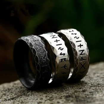 Homens Anel De Aço Inoxidável De Alta Qualidade Estilo De Moda Homens Duplo Carta Rune Palavras Odin Viking Nórdico Amuleto Retro Jóias Anéis