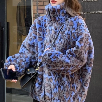 Retro Leopard Cordeiro Luxuoso Casaco de Mulheres de cabelos Curtos Outono Inverno coreano Solta Engrossado Casaco de Lã faux fur casaco Casual
