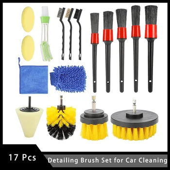 17 Pcs Detalhando Carro de Limpeza de Pincéis do Kit Interior de Lavar roupa Conjunto de ferramentas com Furadeira Escovas Escovas de Arame de Ventilação de Ar Escovas de Toalha