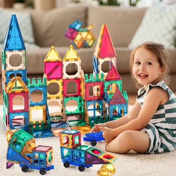 TEMI Crianças Magnético Construção do Conjunto Magnético Folha de Blocos de Construção Montessori DIY Brinquedos Educativos Para Crianças de Presente