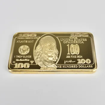 100 Dólar Barra de Ouro de us $ 100 a$ Lingotes de Ouro de 24k de Ouro Chapeou a Barra de Metal Americana de Moedas de Ouro Barras de DÓLARES, com Caixa de Presente