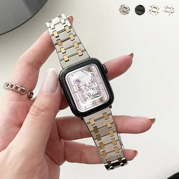 Banda Para Apple Relógio Ultra 49 40 38 42mm 41 44 45 mm de Luxo Bracelete Para o iWatch Série 8 7 6 5 4 3 se de Aço Inoxidável, Pulseira de Metal