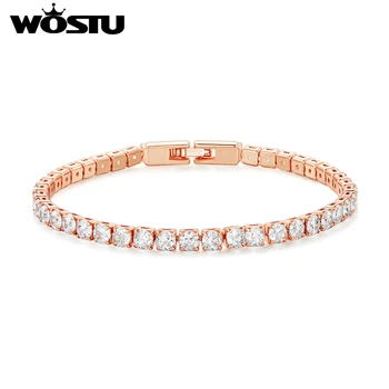 WOSTU Tênis Bracelete Chain Para as Mulheres a Moda zircônia Cúbica de Cristal de Prata Ouro Rose Cor do Ouro a Festa de Casamento de Acessórios de Jóias