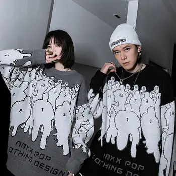 Inverno Folgado Camisola para Homens Mulheres coreano Moda Top de Malha Jumpers Roupas 2021 Punk Estilo Hip Hop e Streetwear Alt Roupas