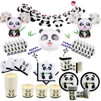 Dos Desenhos Animados Do Panda Tema De Placa De Papel Muffin Copos Talheres Descartáveis Conjuntos De Festa De Aniversário, Decorações De Chá De Bebê Do Partido Da Panda De Balão