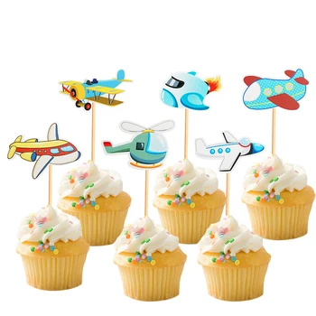 12Pcs de Avião Cupcake Toppers Helicóptero de Gênero Revelar o Tema da Decoração do Bolo para chá de Bebê de Crianças da Festa de Aniversário de Suprimentos