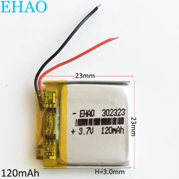 EHAO 302323 3,7 V 120mAh de Polímero de Lítio Recarregável LiPo Bateria Para Mp3, bluetooth, GPS, fone de ouvido parte eletrônica