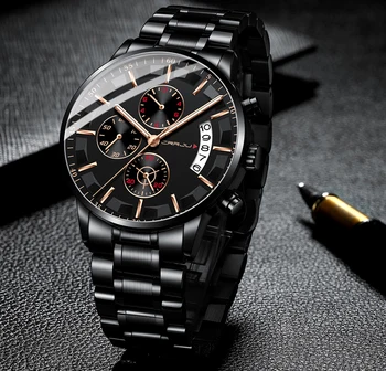 CRRJU Mens Relógios de Marca Top Impermeável Desporto Cronógrafo de Quartzo do Aço Inoxidável Casual Relógio Relógio Masculino