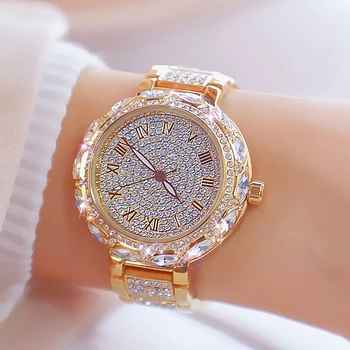 Moda de Topo da Marca de Luxo, Mulheres Pulseira Relógios Senhoras Rosa de Ouro, Diamante, Quartzo Impermeável Mulheres Relógio de Pulso Relógio Reloj Mujer