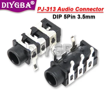 20PCS PJ-313 PJ313 5Pin de 3,5 mm DIP Fêmea Conector de Áudio Estéreo Tomada de Fone de ouvido Preto