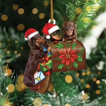 Natal Pingente Fino Detalhe de Ornamento de Suspensão com a Correia de Árvore de Natal Pendurando Dachshund Pingente de decoração de interiores, Decoração