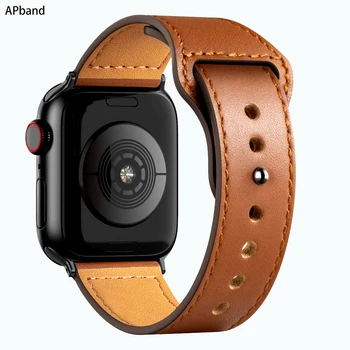 Pulseira de couro Para Apple faixa de relógio de 44mm 40mm 42mm 38 44 mm Smartwatch Acessórios pulseira iWatch 3 4 5 6 se