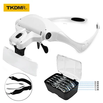 TKDMR 5-Lente Intercambiável De 1,0 X 1,5 X/2.0 X/X 2,5/3,5 X Bi Iluminação Led Iluminado Cabeça de Óculos Lupa para Ler
