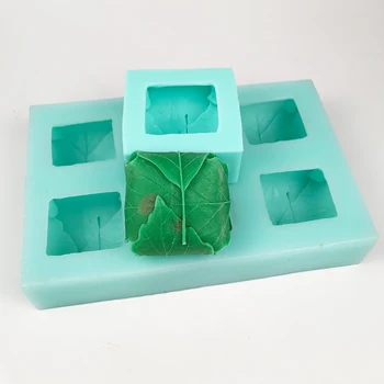 6 Cavidade de Silicone Folha de Moldes 3D Quadrado de folha de Bordo Sabão Formulário de Molde Para DIY fabricação de Sabão Artesanal Decoração de bolos de Sabão Artesanato S1165