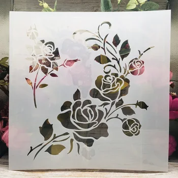 30*30cm Flores Rosa DIY Camadas Estênceis Pintura mural de Recados para Colorir Relevo Álbum Decorativas Modelo