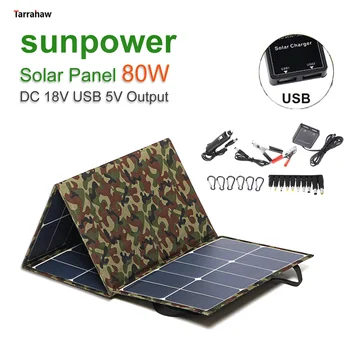 80W Sunpower Painel Solar DC 12V 18V Células Fotovoltaicas USB 5V Carregador de Telefone Tablet, Laptop de Carga Exterior Portátil Dobrável Saco