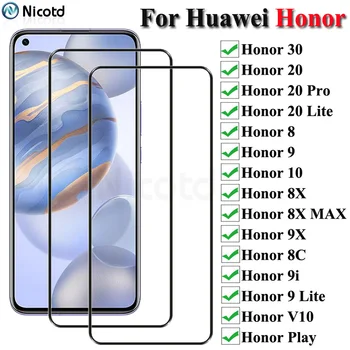2 Pedaços de Vidro de Proteção Para o Huawei Honor 30 20 10 9 Lite Pro Temperado Protetor de Tela Em Honra Nota 10 8 8C 8X MAX 9X 9i Jogar