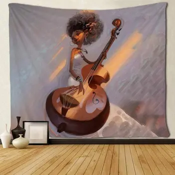Mulher Do Americano Africano De Tocar Violoncelo Pendurado Na Parede Amo A Música Garota De Tapeçarias De Arte Única