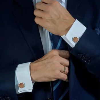 Tradicional Rodada de Madeira Resistente e de Aço Inoxidável de Abotoaduras para homens Luxo Camisa Acessórios Homens Presente Original Frete Grátis