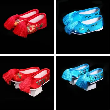 Feito à mão Vaso de Sapatos Vermelho/Azul/Rosa/Dourado Chinês Bordado Sapatos de Boneca para 7cm1/3 Bjd Meninas Bonecas Acessórios