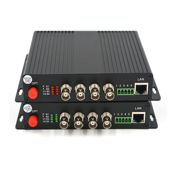 Premium 4 Canais com HD de Vídeo SDI de Áudio Ethernet sobre Fibra Óptica Conversores de Mídia Extensor Transmissor Receptor para a câmera HD-SDI