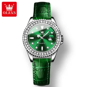 OLEVS 9945 Diamante incrustado de Luxo Cinta de Aço Inoxidável das Mulheres Relógios de pulso de Moda Impermeável Relógio de Quartzo para Mulheres Luminosa