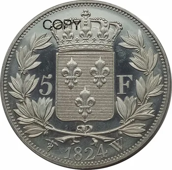 França 5 Francos de Luís XVIII ROI DE janeiro DE 1824 W Cuproníquel Prata Chapeada de Cópia de Moedas