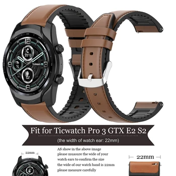 22mm, Alça para Ticwatch Pro 3 de couro Pulseira de silicone Pulseira de Substituição para ticwatch GTX E2 S2/Pro 3 2020 3 GPS wristbelts