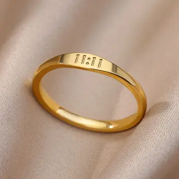 Sorte 11:11 Anjo Número de Anéis para as Mulheres de Aço Inoxidável do Anel de Dedo de Noiva Vintage Estética Jewerly Presente anillos mujer