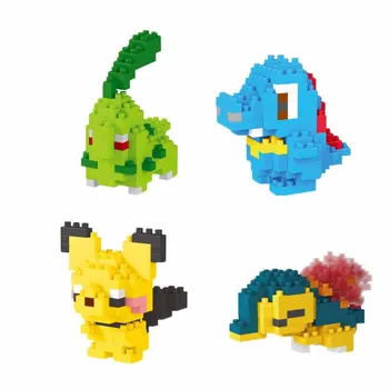 A TAKARA TOMY Pokemon Pikachu blocos de Construção Chikorita Cyndaquil Totodile Anime Boneca Modelo de Tijolos Para as Crianças Presentes