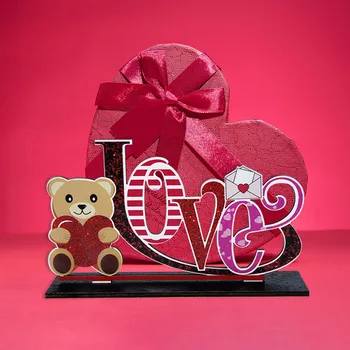 Feliz Dia dos Namorados DIY Mesa de Madeira Ornamento do Amor do Coração de Urso de Decoração de Casamento para a Casa Ser meu Aniversário, Presente de dia dos Namorados