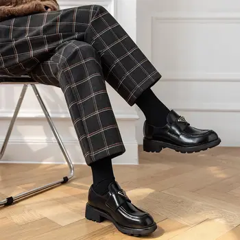 Elegante Xadrez Impresso Lã em linha Reta Calças do Inverno das Mulheres Grossa Cintura Alta de Tornozelo-comprimento de Calças Soltas OL Wide Leg Pants S319