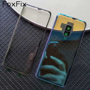 FoxFix De Vidro Transparente Para Samsung Galaxy S9 Plus Tampa Traseira Da Bateria De Habitação Traseira Do Painel De Caso Com Câmera De Lente De Substituição+Adesivo