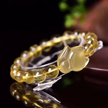 1pc por Atacado Natural Quartzo Citrino Pedra Fox Amarelo Cristal do Grânulo, Bracelete de 8mm para a Cura