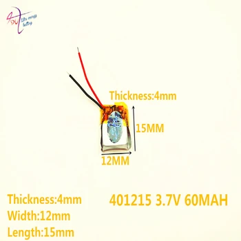 3,7 V 60mAh 401015 401215 de Polímero de Lítio Li-Po li ion Bateria Recarregável Para Mp3 MP4 MP5 móvel de GPS bluetooth