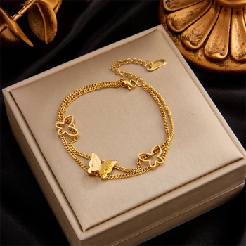XIYANIKE de Aço Inoxidável das Mulheres Pulseira de Ouro Cor Forma de Borboleta Pingente Bracelete Chain de Senhoras de Alta Qualidade Meninas Jóias