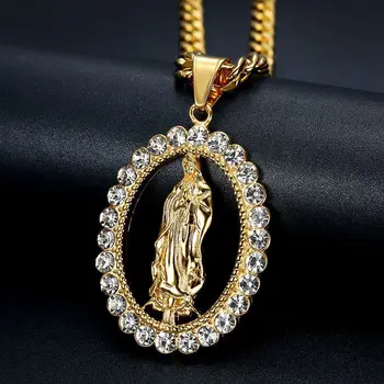 Clássico personalidade oco Virgem Maria pingente religiosos, homens e mulheres artificial zircão colar retro católica de jóias