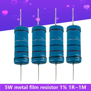 20Pcs/lotes de resistores de Filme de Metal 5W 1% Eletrônico Resistores Sortidas Kit Conjunto 1R~1M 1K 10K 100R 200R de Cinco Cores Anel de Ohm Resistência